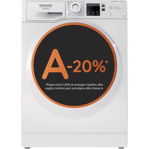 Hotpoint Ariston NF98WK IT STD 9kg, Classe A-20%, Bianco, Motore Inverter 1400 giri, Display digitale, Vapore, Porta nera