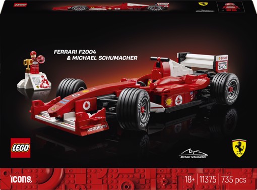 LEGO ICONS 11375 Ferrari F2004 e Michael Schumacher, Modello di Auto F1 per Adulti, Regalo per i Fan degli Sport Motoristici