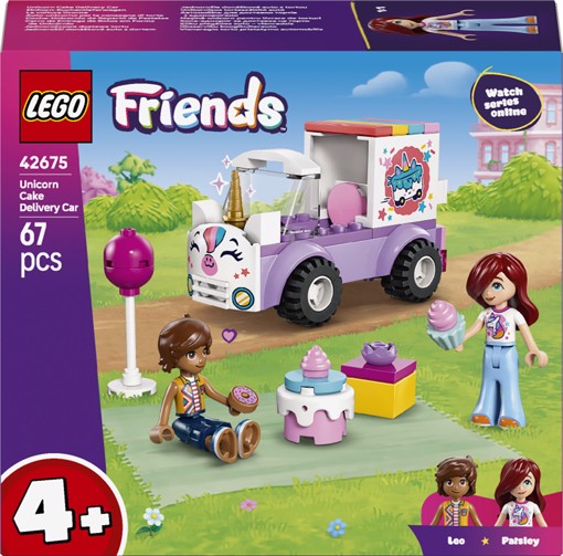LEGO Friends 42675 Auto-Unicorno per la Consegna di Torte, Gioco Didattico con 2 Mini Bamboline e Accessori per Bambine da 4+