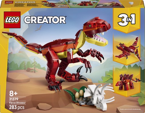LEGO Creator 31379 3in1 Feroce Dinosauro Giocattolo, Velociraptor, Stegosauro o Pterosauro, Regalo per Bambini e Bambine 8+