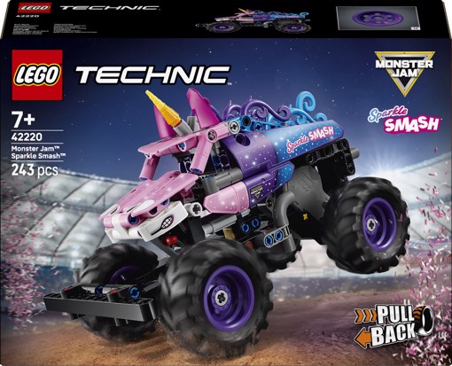 LEGO Technic 42220 Monster Jam Sparkle Smash a Retrocarica, Camion Giocattolo Pull-Back, Regalo per Bambini e Bambine da 7+