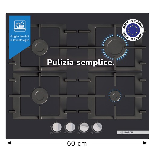 Bosch Serie 4 PNP6B6K40 Piano cottura a gas 60 cm 5 fuochi Vetro Nero