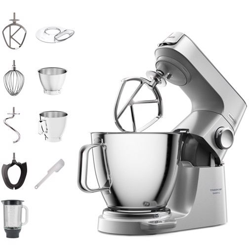 Kenwood Titanium Chef Baker XL - Impastatrice planetaria, 4 ganci e fruste inox, 1200W, 7L, Silver (KVL85.124SI )