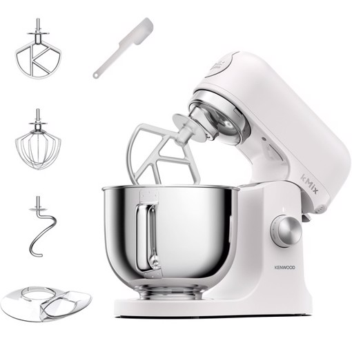 Kenwood kMix - Impastatrice planetaria, Paraschizzi, 3 ganci e fruste, 1000 W, Ciotola 5L , Bianco (KMX751AWH)