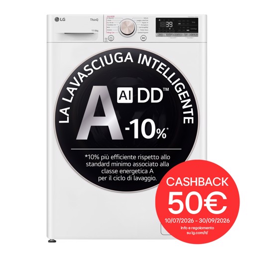 LG D4R7011TSWG Lavasciuga 11/6kg AI DD, Classe D, 1400 giri, TurboWash 360, Vapore, Wi-Fi