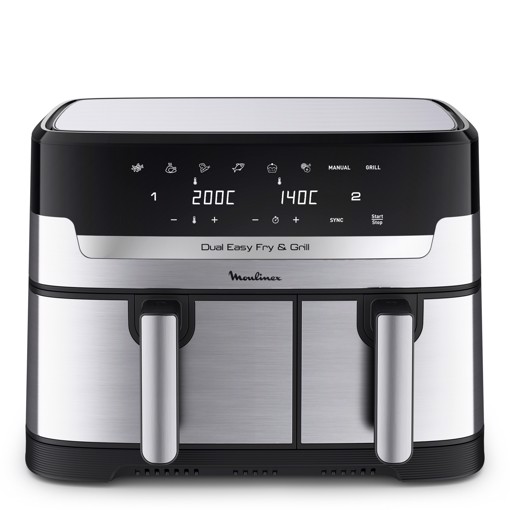 Moulinex Dual Easy Fry & Grill, Capacità 8,3 L, Doppio Cestello, Friggitrice ad Aria e Griglia, 8 Programmi Preimpostati, Componenti Lavabili In Lavastoviglie, Infinite Ricette, App Dedicata, EZ905D