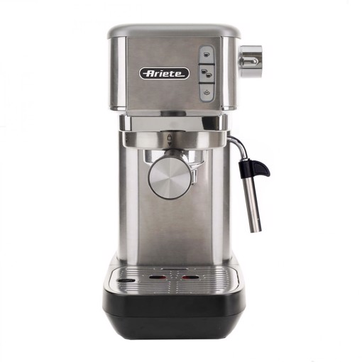 Ariete 1380 Macchina da caffè in metallo, compatibile con caffè in polvere e cialde ESE, 1300 W, Capacità 1,1 L, 15 bar di pressione, Filtro 1⁄2 tazze, Dispositivo Cappuccino, Silver