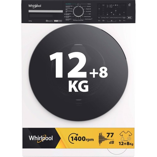 Whirlpool WPD 2836W ADS IT WASHER/DRYER, Capacità 12kg+8kg, classe D|A-10%, colore bianco, Autodose, vapore, porta nera, Wi-Fi