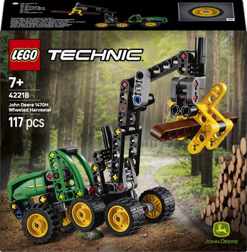 LEGO Technic 42218 Mietitrebbia Gommato John Deere 1470H, Veicolo Giocattolo da Cantiere, Braccio Rotante e Pinza, Regalo 7+