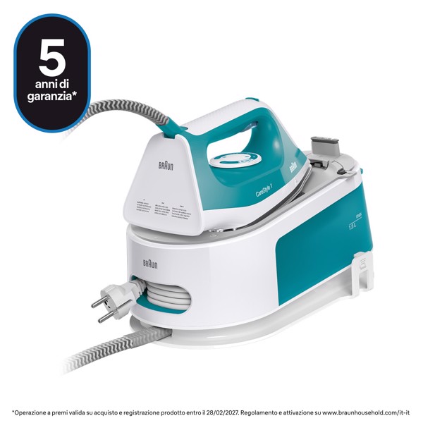 Braun Bianco/Turchese Carestyle 1 - Ferro Da Stiro Con Caldaia, Piastra Con Tecnologia Freeglide3d, 2400W, 1.5L, (Is1013gr)