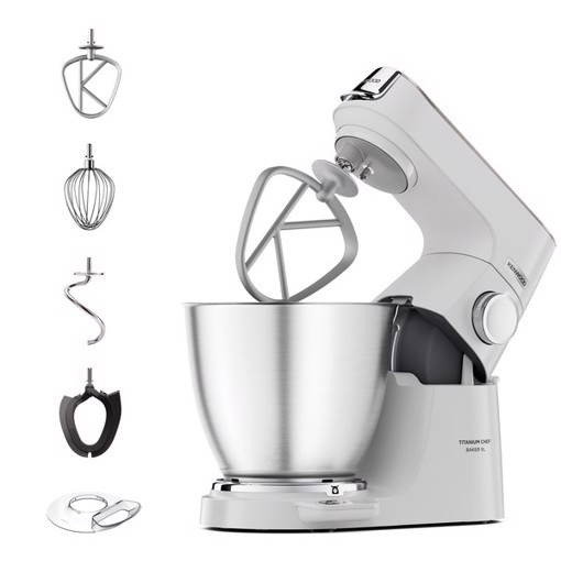 Kenwood Titanium Chef Baker XL Lite - Impastatrice planetaria, 3 ganci e fruste,1200W, 7L, Bianco (KVL65.001WH)