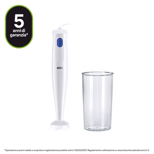 Braun MultiQuick 1 - Minipimer, Frullatore a immersione, 450W, Bianco (MQ10.001PWH)