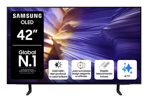 Samsung S90F OLED AI TV 42" QE42S90FAEXZT 4K, Processore NQ4 AI Gen3, 4K AI Upscaling Pro, Schermo antiriflesso, OLED HDR, Dolby Atmos & OTS Lite, Laser Slim Design, Vision AI Smart TV, 2025