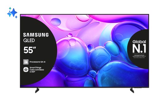 Samsung QLED 55" QE55Q6FAAUXZT 4K, Processore Q4 Lite, 4K Upscaling, Color Booster, OTS Lite, Metal Stream Design, Smart TV, 2025