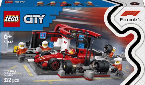 LEGO City 60443 Pit Stop e Meccanici con Monoposto Ferrari F1 - Officina, Macchina Giocattolo e Accessori, Giochi Bambini 6+