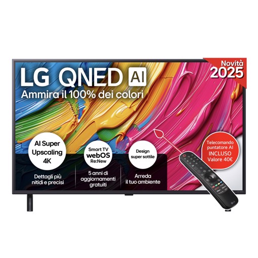 LG QNED AI 43QNED80A6B TV Serie QNED80 43'' 4K, α7 Gen8, HDR10, 20W, 3 HDMI con Game Optimizer, Smart TV WebOS 25