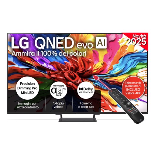 LG QNED evo AI 65'' Serie QNED93 65QNED93A6A, MiniLED 4K, Precision Dimming, Dolby Vision, SMART TV 2025