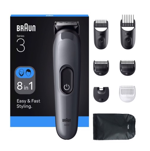 Braun Rifinitore All-In-One Series 3, 8In1, Lama Affilata, 14 Lunghezze, AIO3540, Grigio