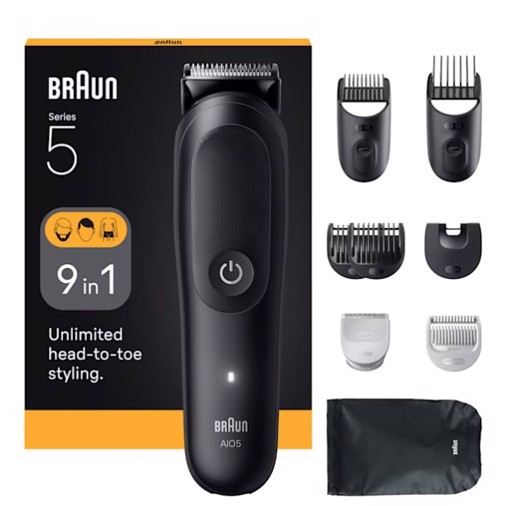 Braun Rifinitore All-in-One Series 5 9in1, Lama Ultra Affilata, Tecnologia SkinGuard, AIO5540, Nero