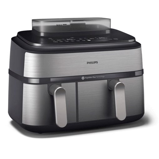 Philips Serie 5000 Airfryer doppio cestello con vapore, Friggitrice ad aria da 9.0L, 19 metodi di cottura, Pulizia cestello automatica, App ricette, NA555/00