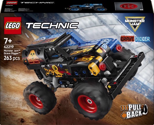 LEGO Technic 42219 Monster Jam Grave Digger Fuoco e Ghiaccio, Camion Giocattolo Pull-Back, Regalo per Bambini e Bambine da 7+
