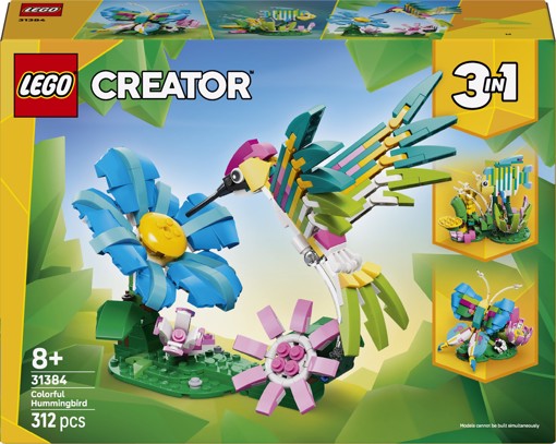 LEGO Creator 31384 3in1 Animali Selvatici: Colibrì Variopinto, Uccello Giocattolo Trasformabile in Farfalla o Pesce, per 8+