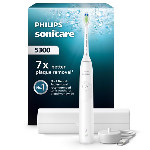 Philips Sonicare serie 5300 Sonicare Spazzolino elettrico sonico con base di ricarica e sensore di pressione colore bianco HX7108/02