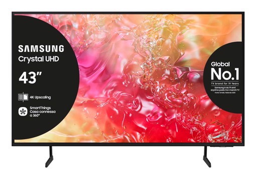 Samsung TV Crystal UHD 4K 43” UE43DU7170UXZT Smart TV Wi-Fi Black 2024, Processore Crystal 4K, 4K Upscaling, Slim Look Design, OTS Lite