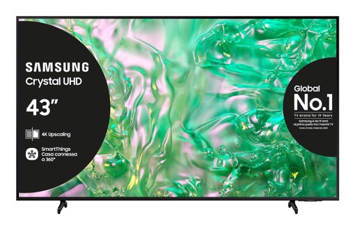 Samsung TV Crystal UHD 4K 43” UE43DU8070UXZT Smart TV Wi-Fi Black 2024, Processore Crystal 4K, 4K Upscaling, AirSlim Design, OTS Lite