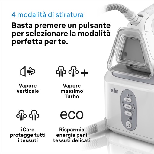 Braun CareStyle 3 - Ferro da stiro con caldaia, Piastra tecnologia FreeGlide3D, 2400W, 2L, Bianco/Arancione (IS3132WH)