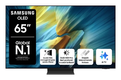Samsung OLED AI TV 65" QE65S95FATXZT 4K, Processore NQ4 AI Gen3, 4K AI Upscaling Pro, Glare Free, OLED HDR Pro, Dolby Atmos & OTS+, Infinity One Design, Vision AI Smart TV, 2025