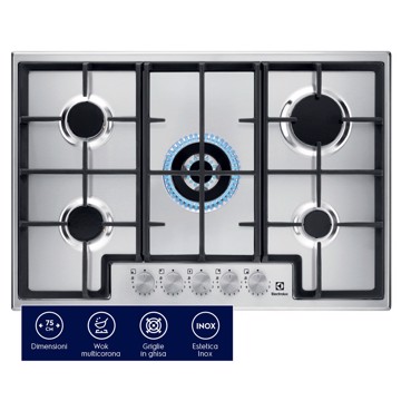 Piano cottura 75cm inox wok sicurgas