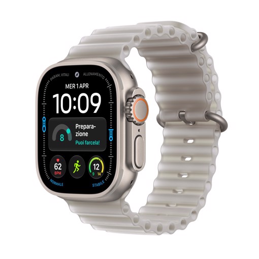 Apple Watch Ultra 4 GPS + Cellular, Cassa 49 mm in titanio naturale con cinturino Ocean grigio traslucido