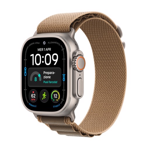 Apple Watch Ultra 4 GPS + Cellular, Cassa 49 mm in titanio naturale con Alpine Loop duna - M