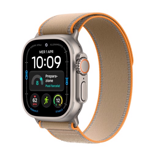 Apple Watch Ultra 4 GPS + Cellular, Cassa 49 mm in titanio naturale con Trail Loop sabbia - M/L