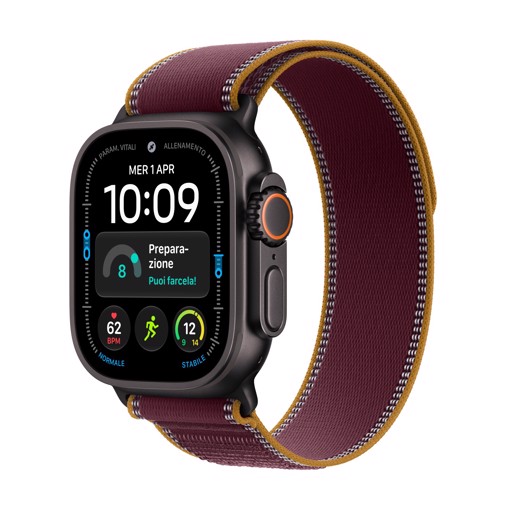 Apple Watch Ultra 4 GPS + Cellular, Cassa 49 mm in titanio nero con Trail Loop borgogna - M/L