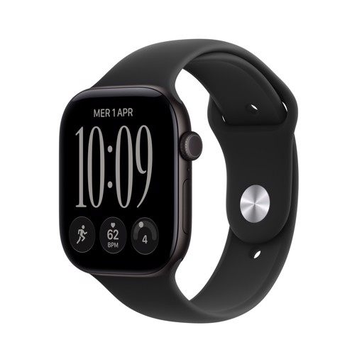 Apple Watch Series 12 GPS, cassa 46 mm in alluminio nero con cinturino Sport nero - S/M