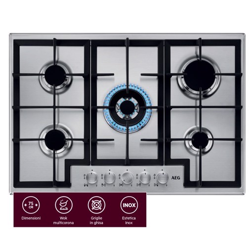 AEG Piano Gas Comandi Frontali 75 Cm HGB75400SM