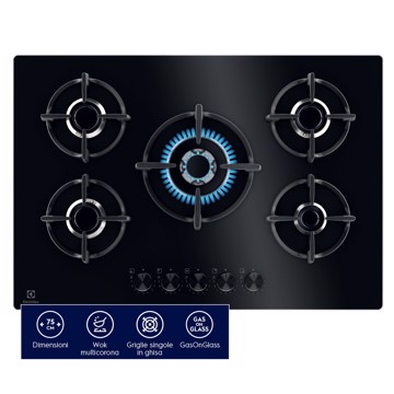 Piano cottura 75cm nero gas on glas speed burner