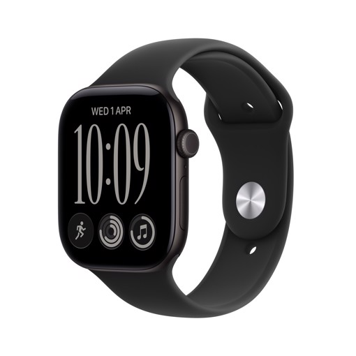 Apple Watch Series 12 GPS, cassa 42 mm in alluminio nero con cinturino Sport nero - S/M