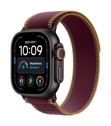 Apple Watch Ultra 4 GPS + Cellular, Cassa 49 mm in titanio nero con Trail Loop borgogna - M/L