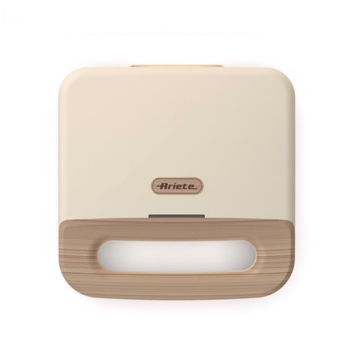 Ariete 1971 Tostiera Breakfast Wood, Griglia Elettrica Panini, 750W, Effetto Legno, Piastra Antiaderente Grill 23x13cm, Riponimento Verticale, Beige