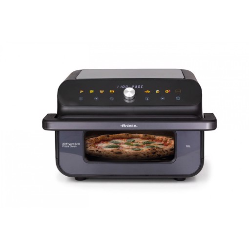 Ariete 4649 Air Fryer + Grill Pizza oven, Friggitrice e forno pizza, 2000W, Capacità 10L, 8 programmi di cottura, Timer, Cuoce una pizza intera, Finestra trasparente + luce, doppia resistenza, fino a 230°C