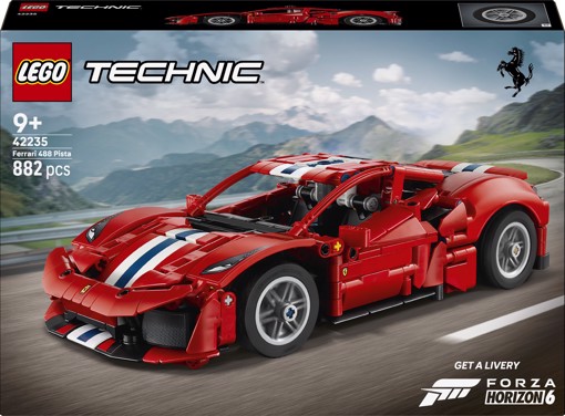 LEGO Technic 42235 Auto Ferrari 488 PISTA, Macchina Giocattolo con Motore V8, Sterzo e Differenziale, Regalo per Bambini 9+