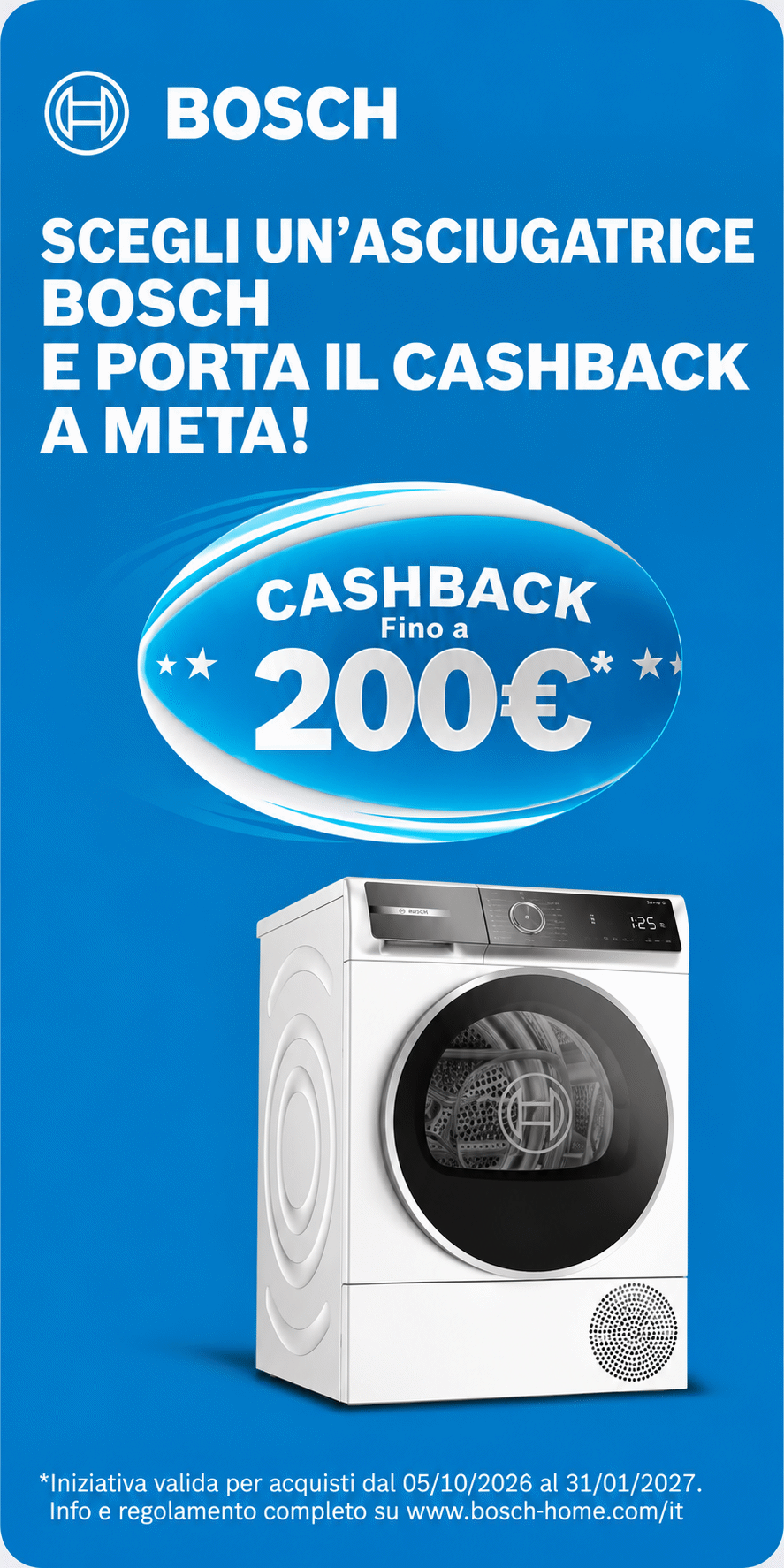 SCEGLI UN’ASCIUGATRICE BOSCH E PORTA IL CASHBACK A META!