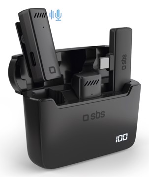 Kit 2 microfoni wireless 300mah e lcd, nero