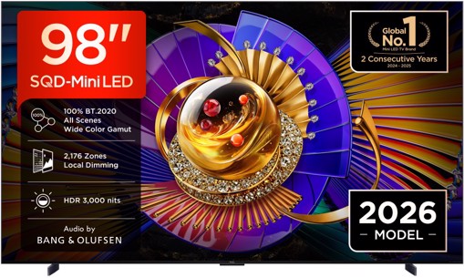 TCL C7L TV 98C7L SQD‑Mini LED da 98", 4K HDR, 3000 nit, 2.176 zone di dimming, Google TV, 144Hz, Dolby Vision & Atmos, Audio Bang & Olufsen