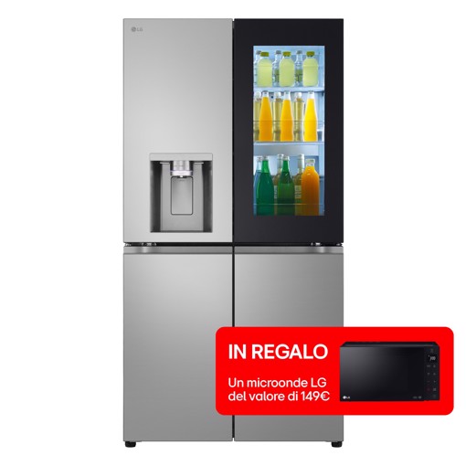 LG InstaView GMK961PY5E Frigorifero 4 porte | Classe E, 646L | Wi-Fi, Dispenser acqua senza allaccio, Door & Linear Cooling | Prime Silver