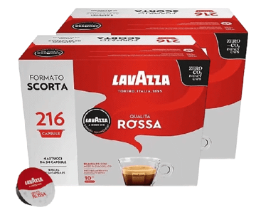 CAPSULE COMPATIBILI LAVAZZA

-  Lavazza 8241MAXI216
-  Tipo di prodotto: Capsule caffè
-  Sistema caffè in capsule/cialde: Nespresso
-  Miscela: Qualità Rossa
-  Quantità per pacco: 432 pz