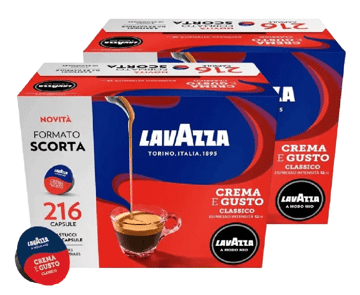 CAPSULE COMPATIBILI LAVAZZA

-  Lavazza 8239MAXI216
-  Tipo di prodotto: Capsule caffè
-  Sistema caffè in capsule/cialde: Nespresso
-  Miscela: Crema e gusto classico
-  Quantità per pacco: 432 pz